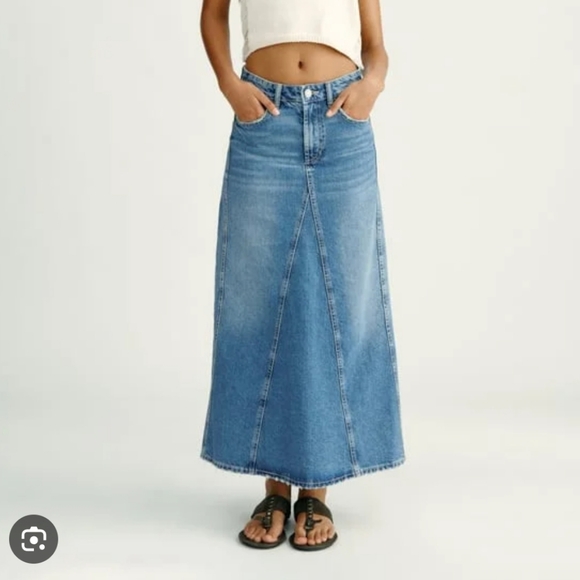 Zara Dresses & Skirts - ZARA Skirt Size S Blue Light Wash Midi Maxi Denim High Waist A Line Pockets